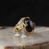 925 Sterling Silver Men's Ring with  Hand Engraved  Rhodium Plated Zircon Stone