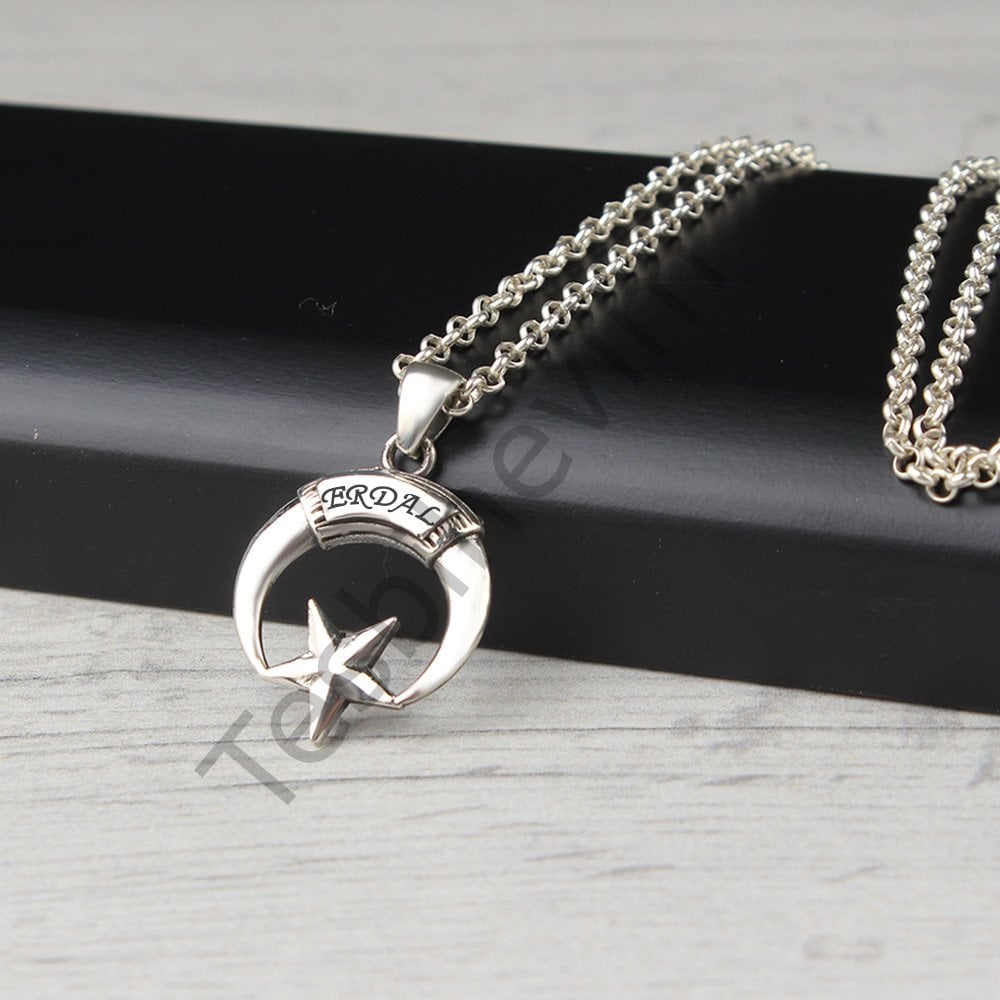 Men's Silver Necklace with Star and Crescent Name