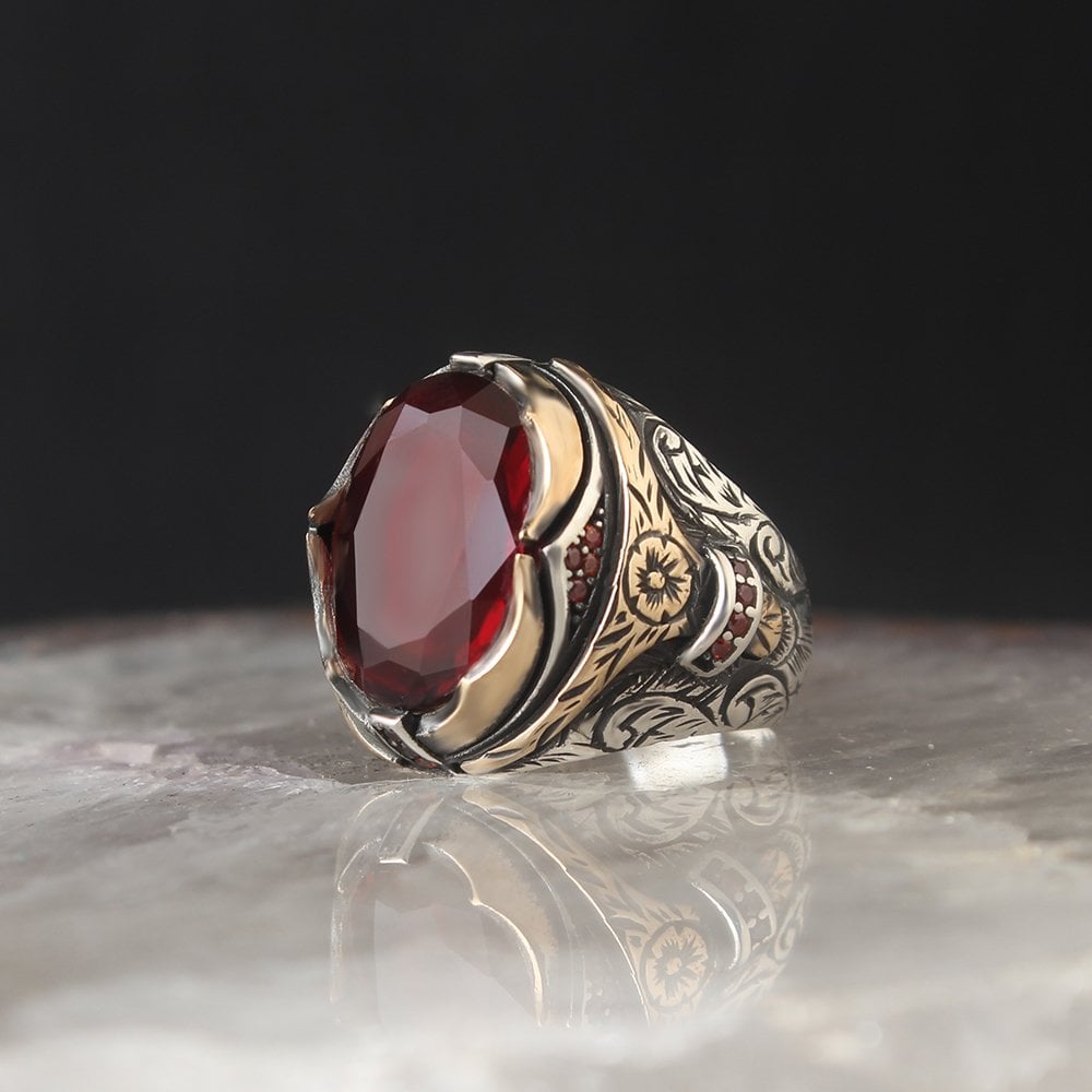 Zircon Stone Crystal Cut 925 Sterling Silver Men's Ring