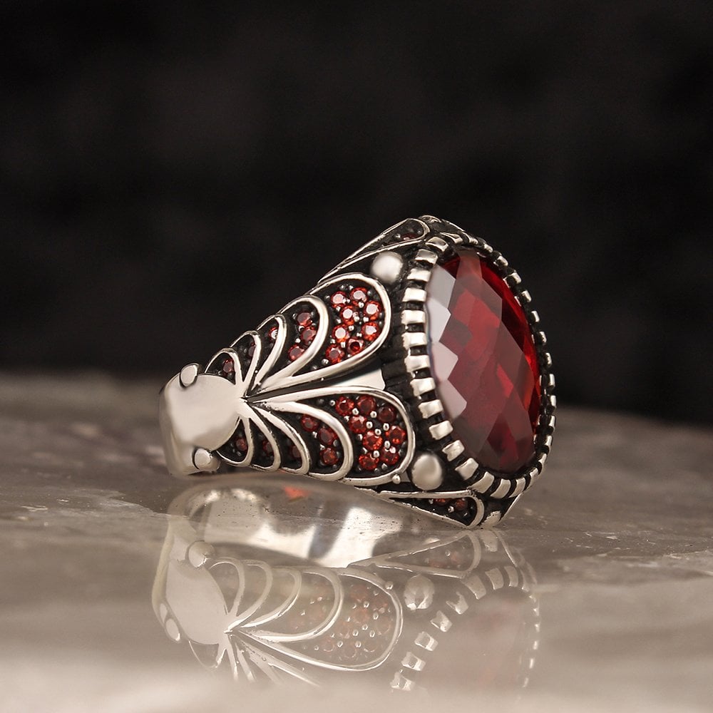 925 Sterling Silver Men's Ring with Zircon Stone