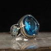 925 Sterling Silver Men's Ring with Blue Topaz Stone
