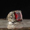 925 Sterling Silver Men's Ring with Garnet Stone