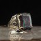 Mystic Topaz Stone Hand Engraved  925 Sterling Silver Men's Ring