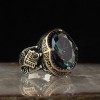 Mystic Topaz Stone Hand Engraved  925 Sterling Silver Men's Ring
