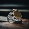 Fossil Genuine Amber Stone Men's Silver Ring