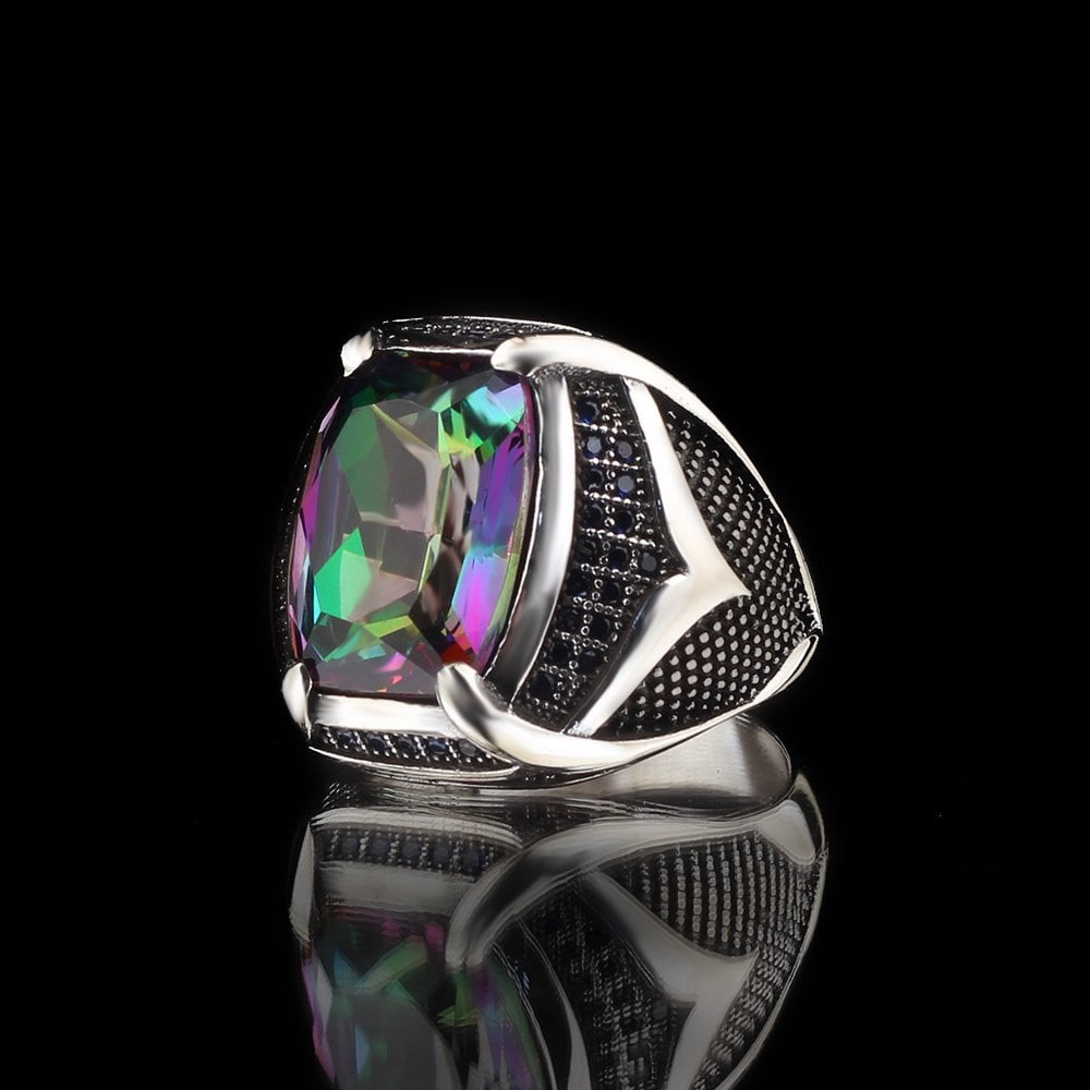 925 Sterling Silver Men's Ring with Mystic Topaz Stone