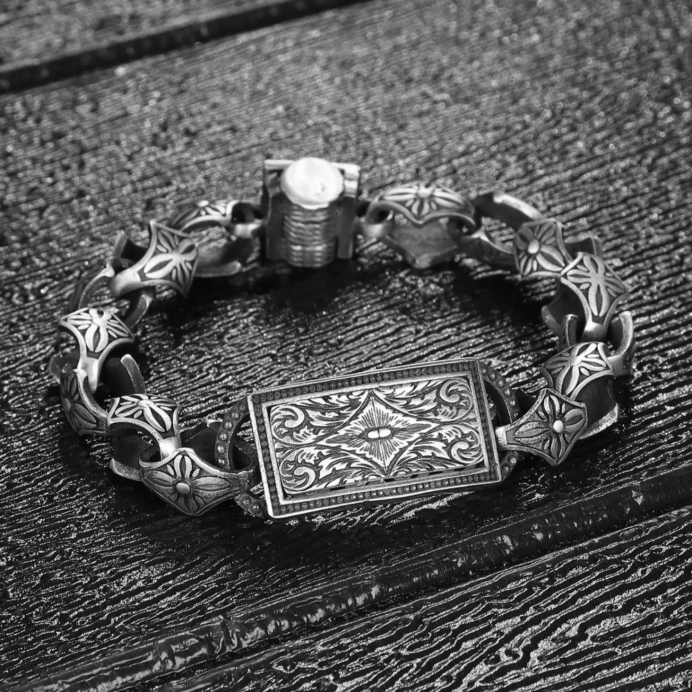 Hand Engraved Model 925 Sterling Silver Men's Bracelet