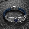 Hand Engraved Stone Model 925 Sterling Silver Men's Leather Bracelet