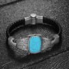 Hand Engraved Turquoise Stone Model 925 Sterling Silver Leather Bracelet for Men