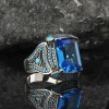 925 Sterling Silver Men's Ring with Blue Topaz Stone