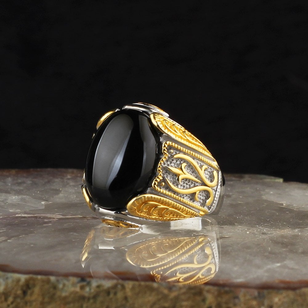 Black Tiger Eye Stone Rhodium Plated 925 Sterling Silver Men's Ring