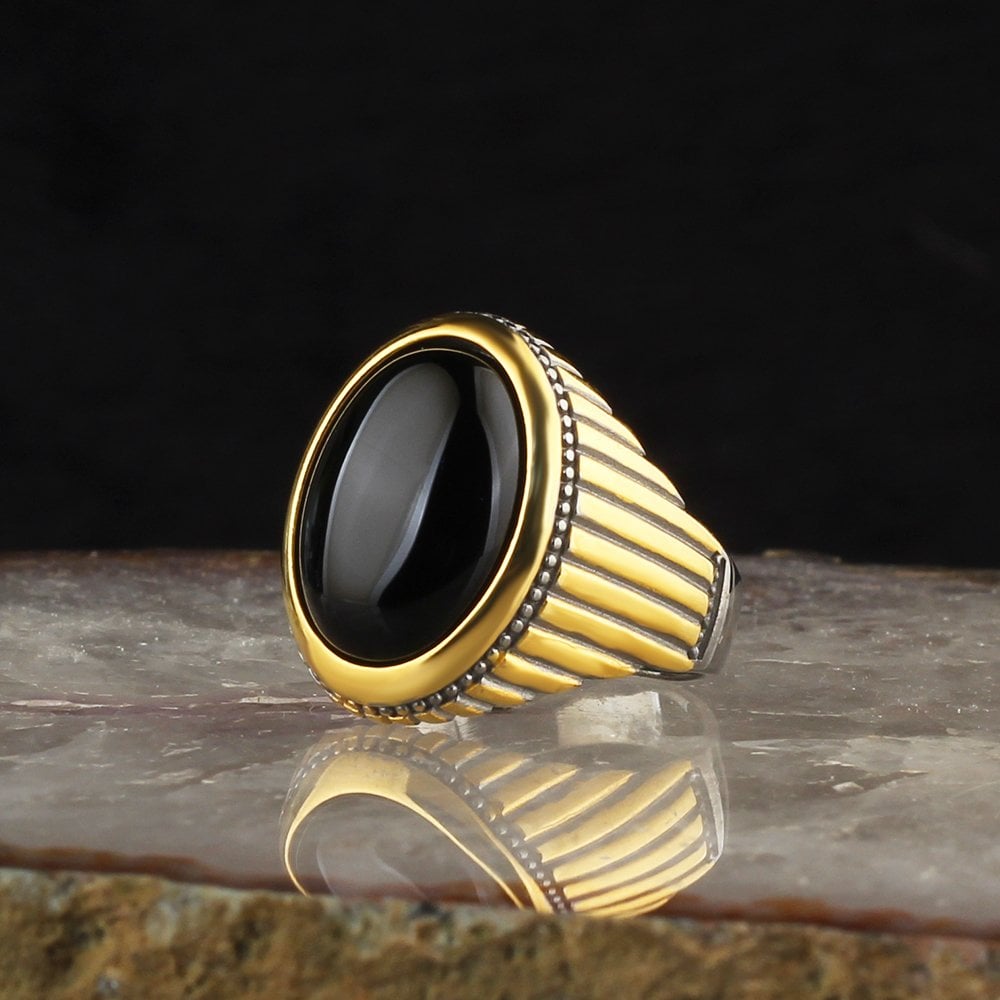 Black Onyx Stone Rhodium Plated 925 Sterling Silver Men's Ring