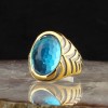 Blue Topaz Stone Rhodium Plated 925 Sterling Silver Men's Ring