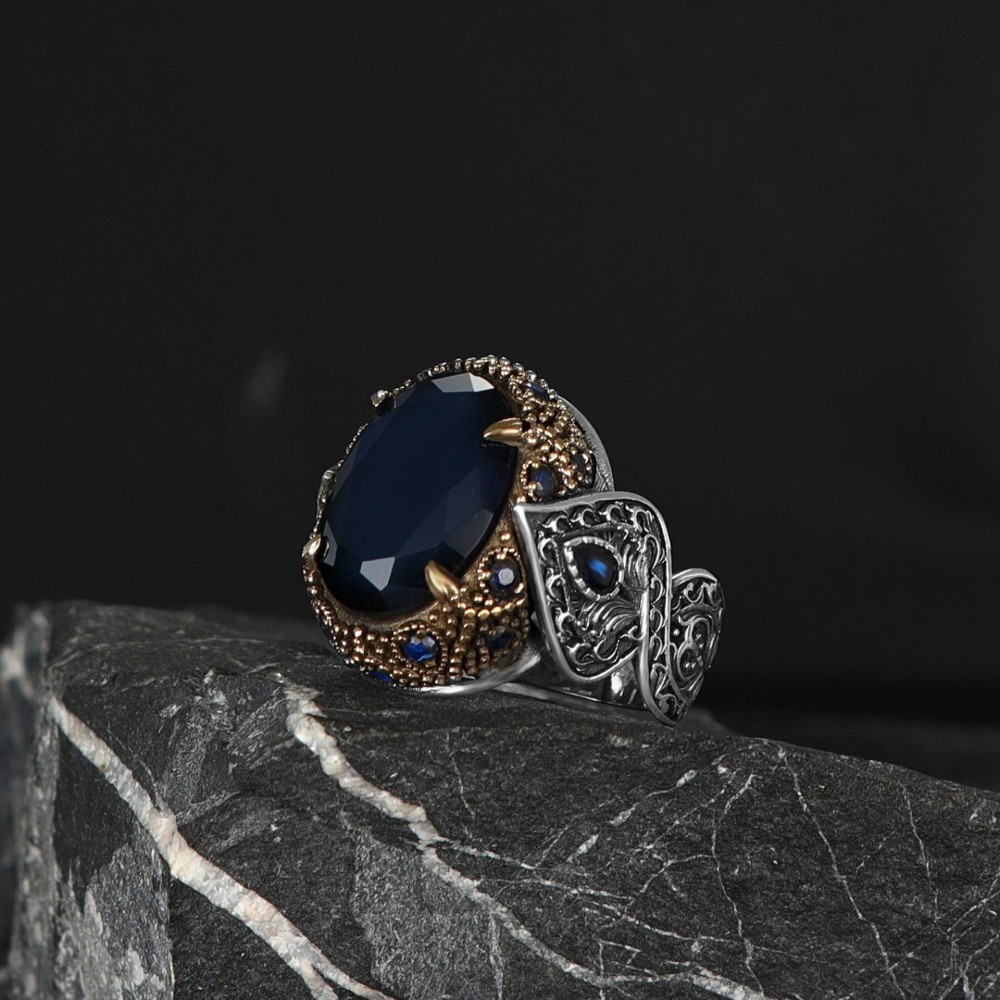 925 Sterling Silver Sapphire Stone  Men's Ring