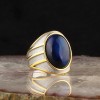 Blue Tiger Eye Stone Rhodium Plated 925 Sterling Silver Men's Ring