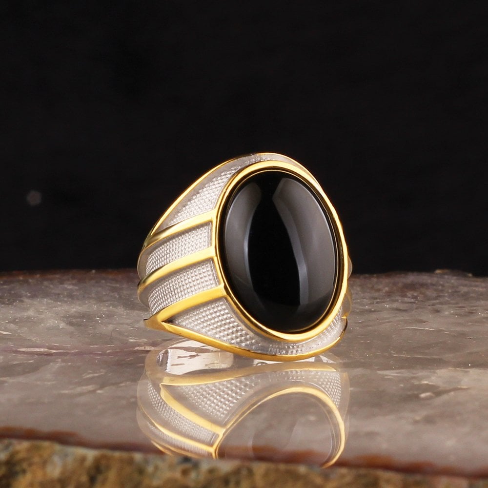 Onyx Stone Rhodium Plated 925 Sterling Silver Men's Ring