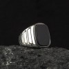 925 Sterling Silver Men's Ring with Black Agate Stone