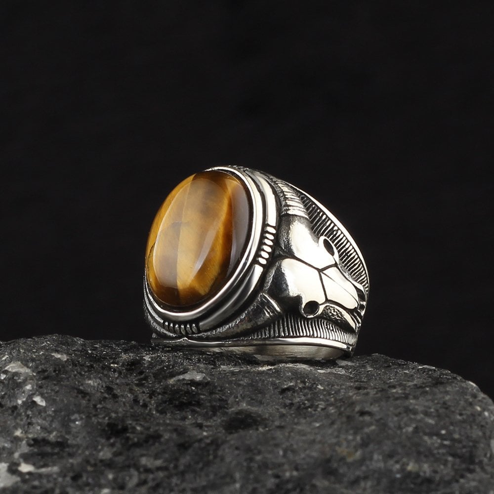 925 Sterling Silver Men's Ring with Tiger Eye Stone