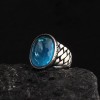 925 Sterling Silver Men's Ring with Blue Topaz Stone