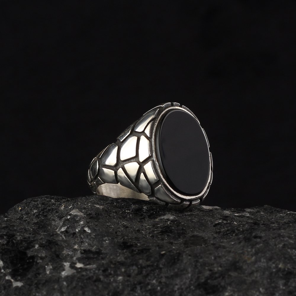 925 Sterling Silver Men's Ring with Onyx Stone