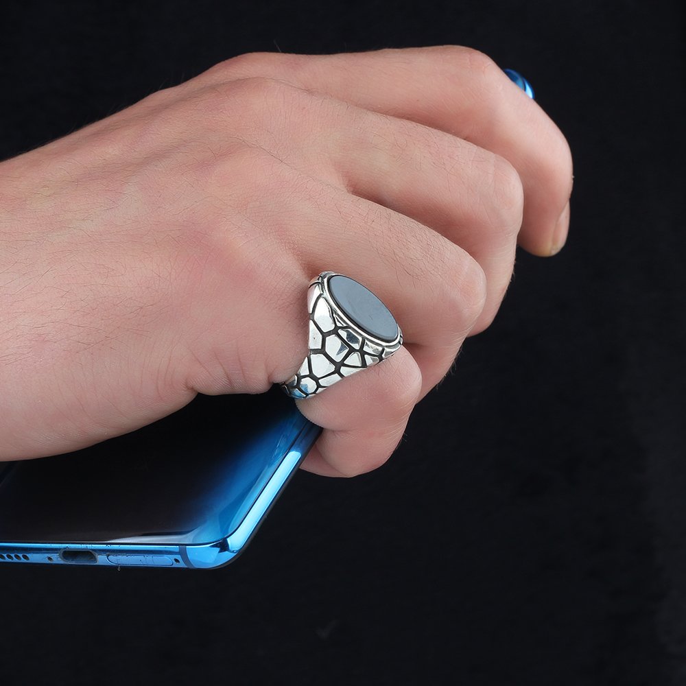 925 Sterling Silver Men's Ring with Onyx Stone