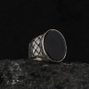 Onyx Stone Braided Hand Engraved  925 Sterling Silver Men's Ring