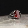 925 Sterling Silver Men's Ring with Red Agate Stone