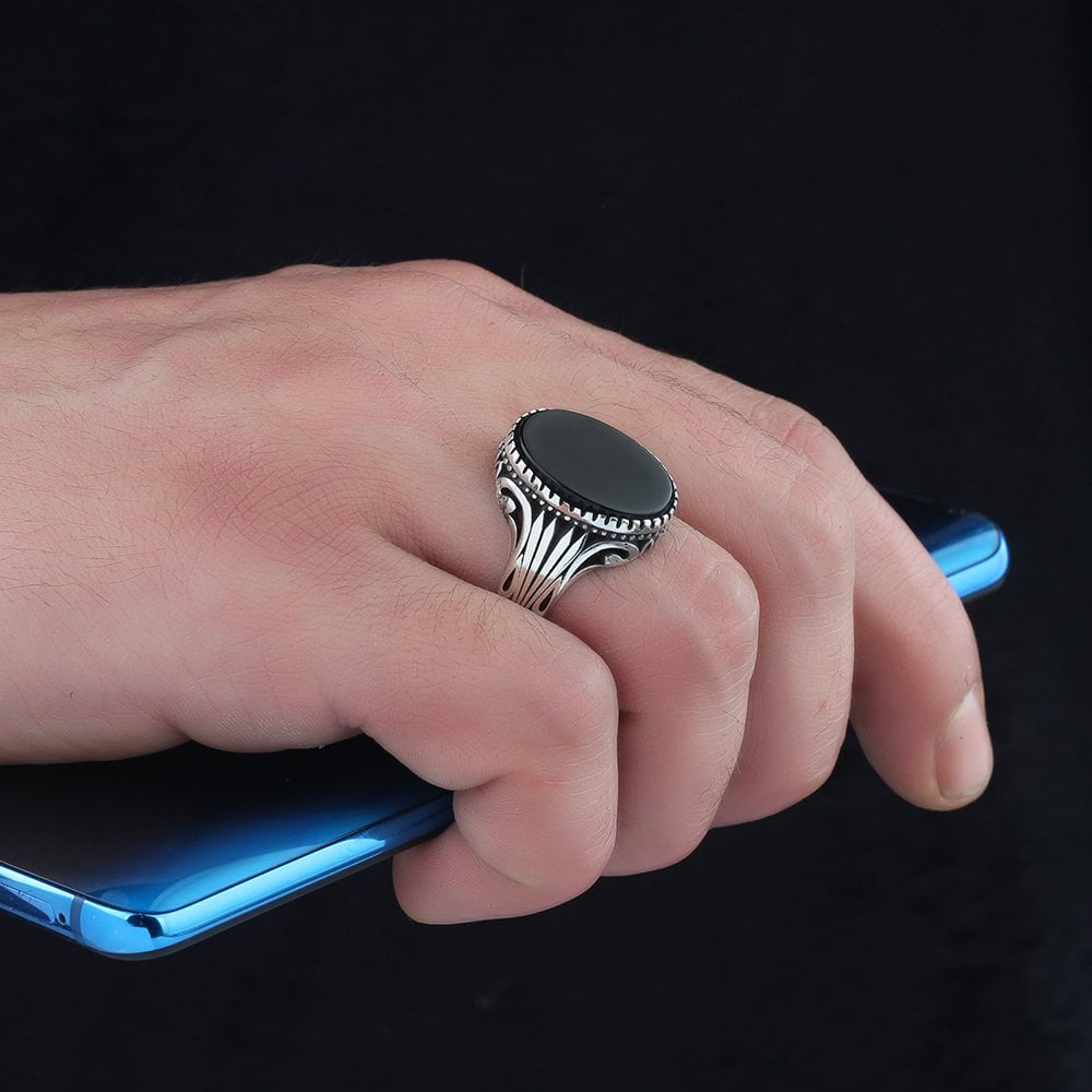 925 Sterling Silver Men's Ring with Onyx Stone