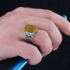 Tiger Eye Stone Hand Engraved  925 Sterling Silver Men's Ring