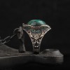 925 Sterling Silver Men's Ring with Semi-Precious Emerald Stone and Star and Crescent