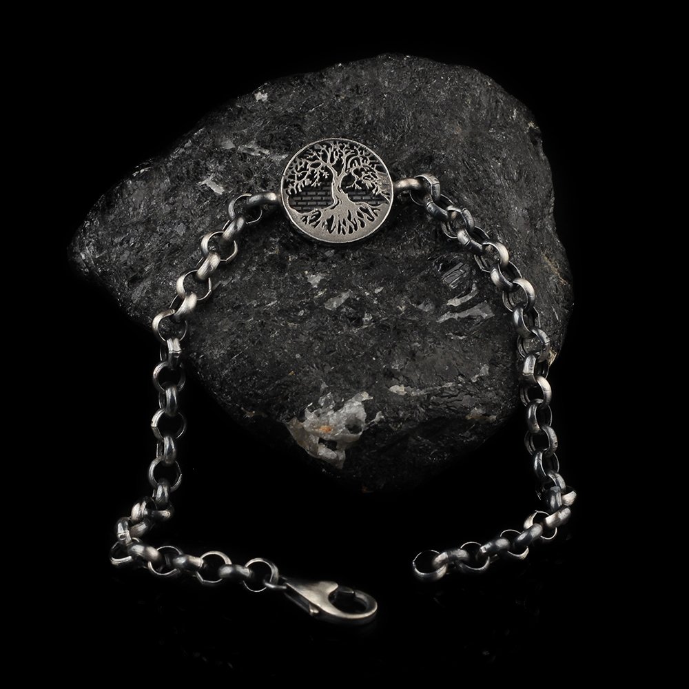 925 Sterling Silver Men's Bracelet with Tree of Life Symbol