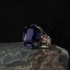925 Sterling Silver Men's Ring with Baguette Stone and Sapphire Stone