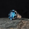 925 Sterling Silver Men's Ring with Baguette Stone and Aquamarine Stone