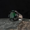925 Sterling Silver Men's Ring with Baguette Stone and Green Zircon Stone