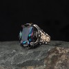 925 Sterling Silver Men's Ring with Baguette Stone and Mystical Topaz Stone