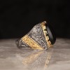 Hand Engraved , Rhodium Plated, Handcrafted, Onyx Stone, 925 Sterling Silver Men's Ring