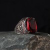925 Sterling Silver Men's Ring with Garnet Stone
