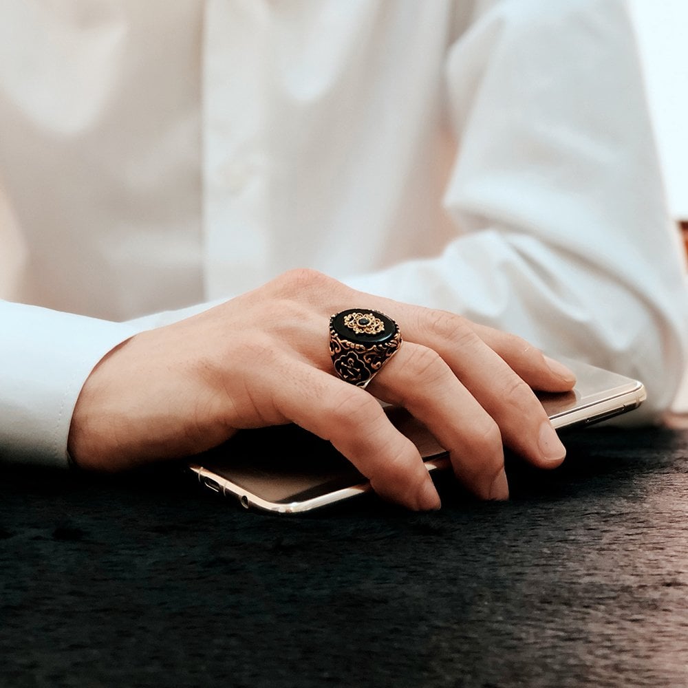 Capa Model Onyx Stone 925 Sterling Silver Men's Ring