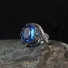925 Sterling Silver Men's Ring with Blue Topaz Stone