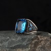 925 Sterling Silver Men's Ring with Blue Topaz Stone