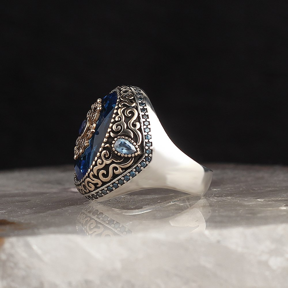 Aquamarine Stone 925 Sterling Silver Men's Ring