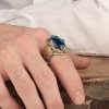 Rhodium Plated 925 Sterling Silver Men's Ring with Blue Topaz Stone