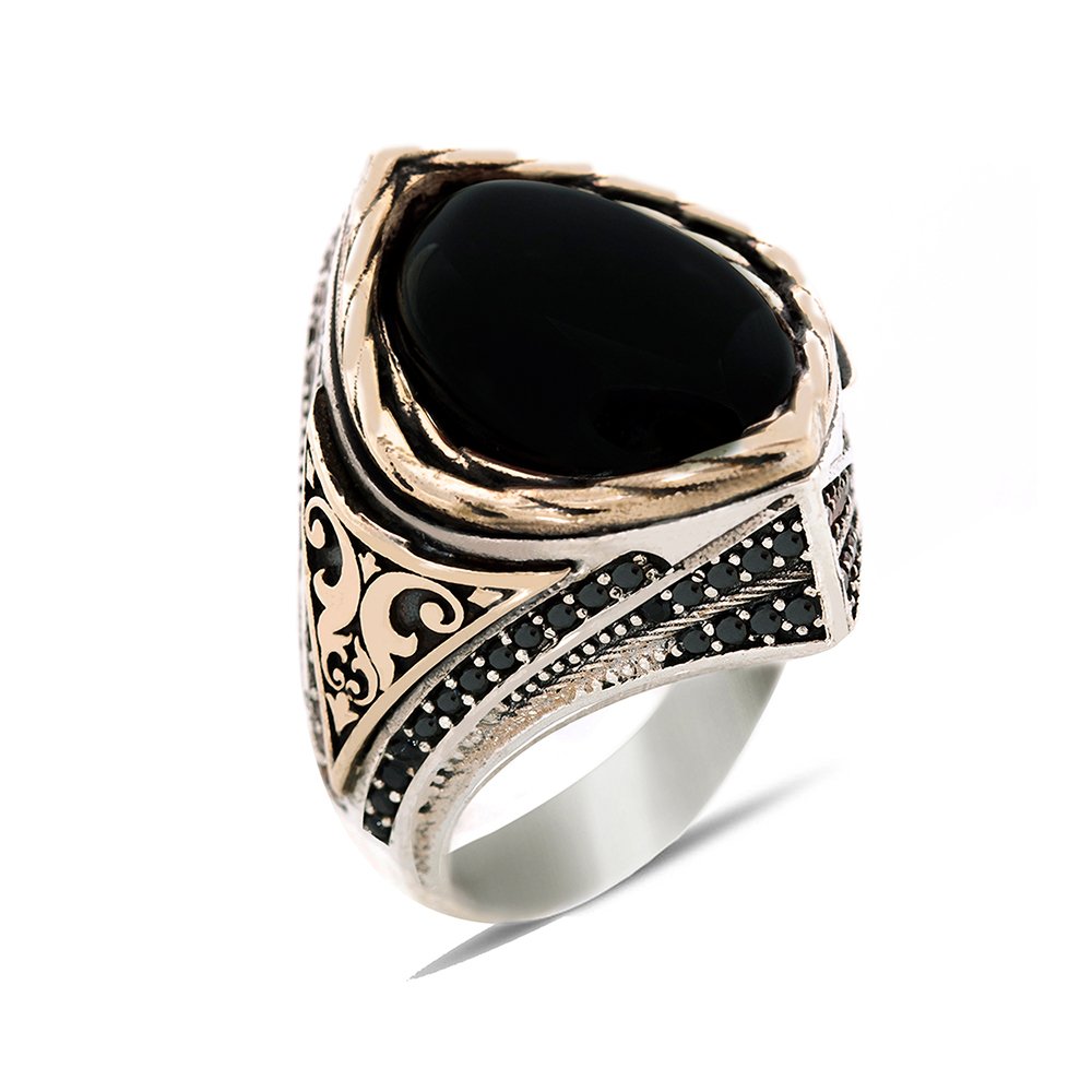 925 Sterling Silver Men's Ring with Onyx Stone