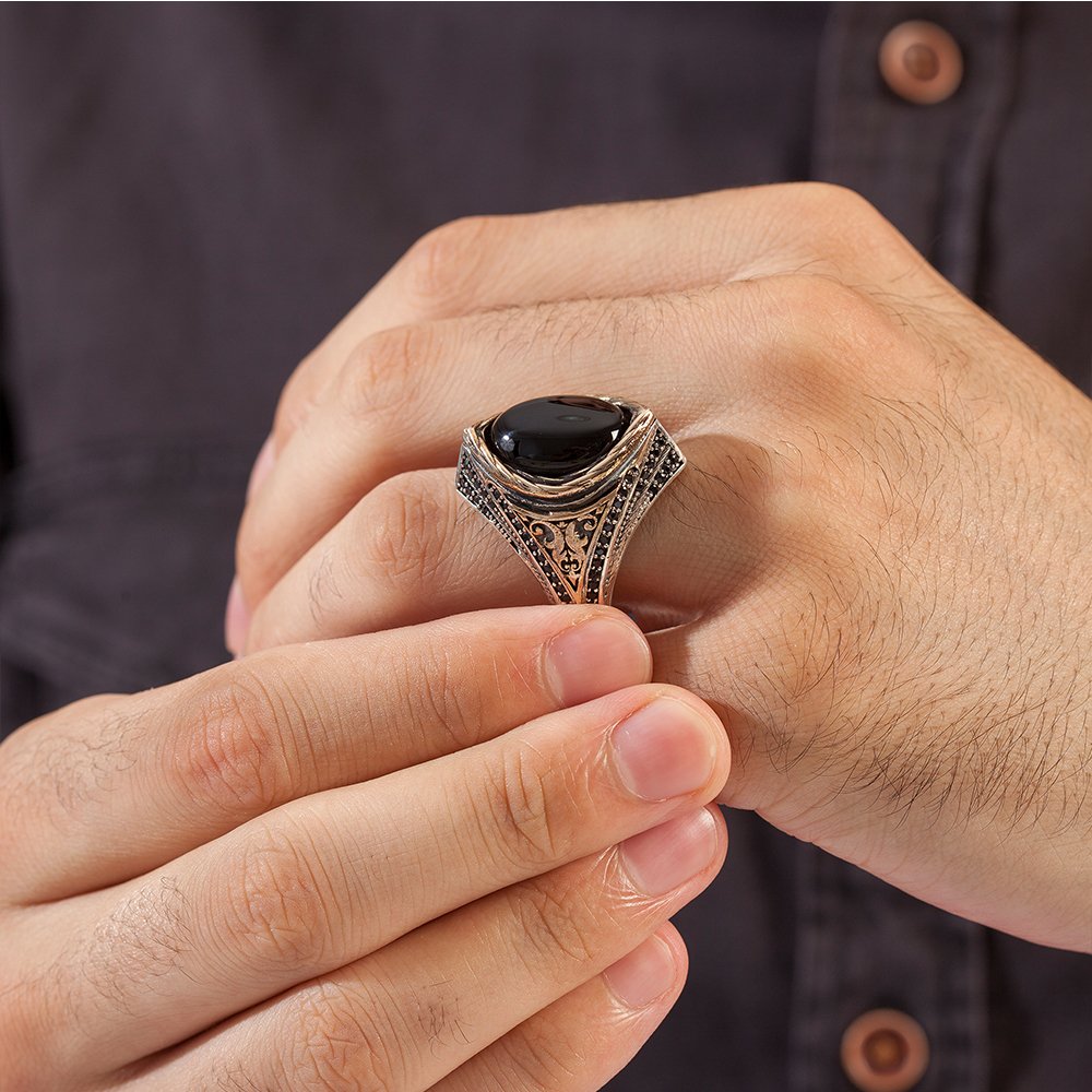 925 Sterling Silver Men's Ring with Onyx Stone