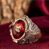 925 Sterling Silver Men's Ring with Crescent and Star Amber Stone