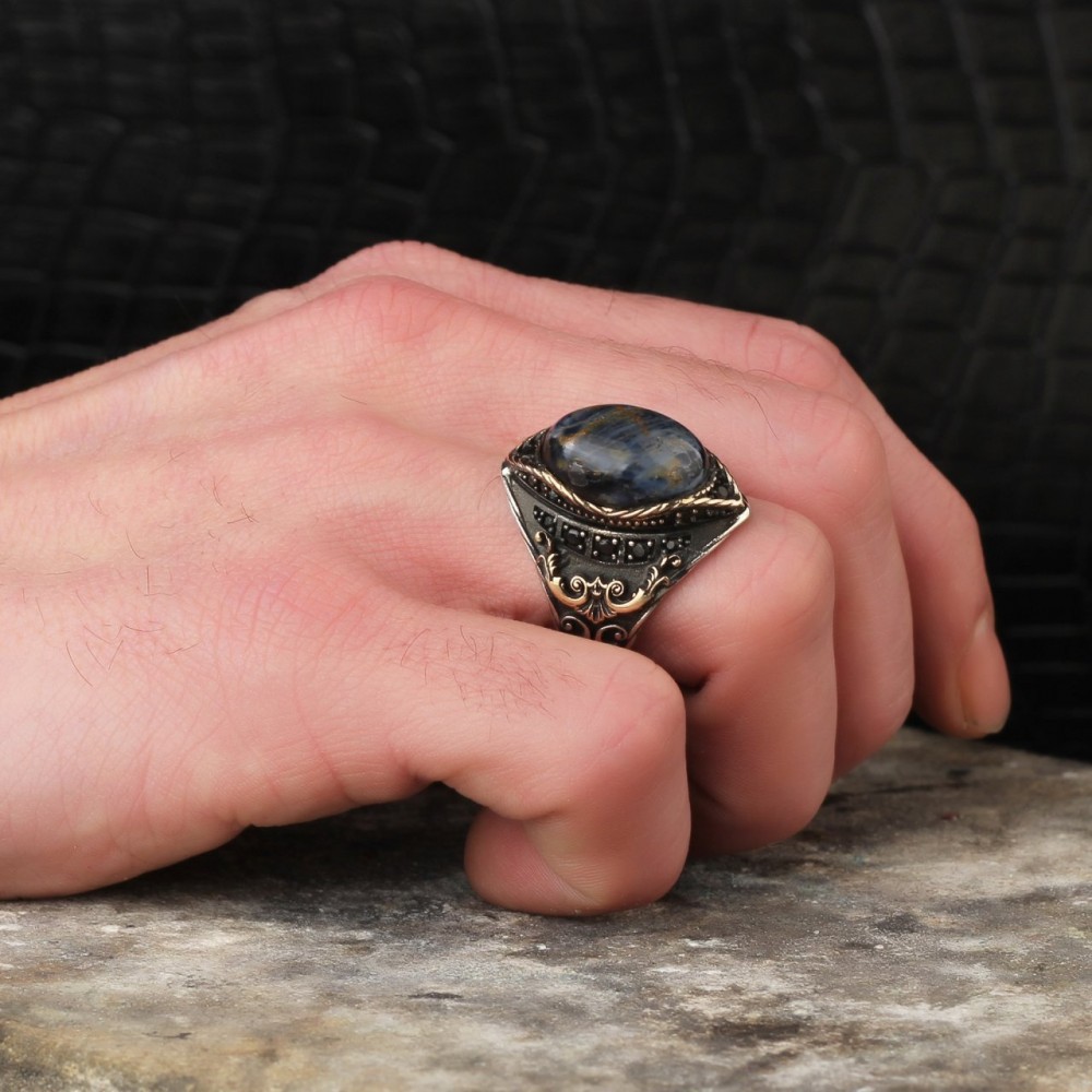 Pietersite Natural Stone 925 Sterling Silver Men's Ring