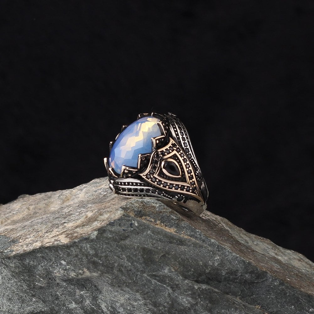 925 Sterling Silver Men's Ring with Moonstone Stone