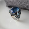 925 Sterling Silver Men's Ring with Blue Topaz Stone