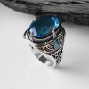 925 Sterling Silver Men's Ring with Blue Topaz Stone