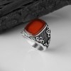 925 Sterling Silver Men's Ring with Agate Stone